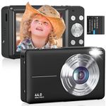 CAMKORY Digital Camera 1080P 44MP FHD Compact Digital Camera 16X Digital Zoom Anti-shake Vlogging Camera Simple Digital Camera Students Seniors Beginner Black（No Card）