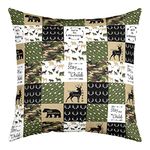 Loussiesd Deer Decorative Throw Pillow Cover Soft Bear Camouflage Square Cushion Case Set for Sofa Living Room Deer Hunting Arrow Green Grid Plaid Pillow Case Pillowcase 22"x22" Set of 1