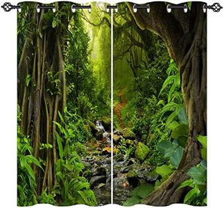 ANHOPE Rideau Occultant Tropical Jungle Forêt Arbre Rideau Thermique Isolant Tenture Opaque à Oeillets Draperies Intérieurs pour Maison Chambre Salon Fenetre 2 Pièces L 117 x H 137 cm