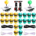 Qenker 2 Player LED Arcade DIY Parts 2X USB Encoder + 2X Joystick + 20x LED Arcade Buttons for PC, MAME, Raspberry Pi, Windows (Yellow & Green Kit)