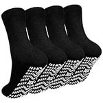 PUTUO Mens Non-Slip Grip Socks: Anti Slip Slipper Socks Cotton Sports Trainer Socks for Men with Grips Size 9-11 4 Pairs