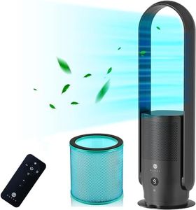 U ULTTY Bladeless Tower Fan and Air Purifier Combo, True HEPA Filter 99.97% Smoke Dust Pollen Dander, Oscillating Tower Fan with Remote Control CR022, Black