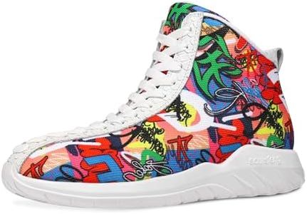 Men's Colorful High Top Sneakers Graffiti Lightweight Outdoor Basketball Shoes Ankle Boots Size 11