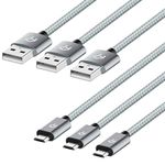 Rankie Micro USB Cable High Speed Data and Charging, Nylon Braided, 3 Feet, 3-Pack (Grey)