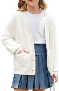 GRACE KARIN Cardigan a maniche lunghe con scollo a V per ragazze Casual Knitted Cardigan con bottoni, panna, 7 anni
