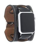 VENOULT Black Leather iWatch Cuff Band Compatible Apple Watch Strap 45mm 44mm 42mm 41mm 40mm 38mm Bull Strap Made by First Class Genuine Leather