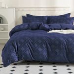 JELLYMONI Navy Blue Duvet Cover King Size - 3 PCS Microfiber Tufted Duvet Cover Set, Boho Textured Duvet Cover Jacquard Rhombus Geometric Pattern Duvet Cover with Corner Ties & Zipper Closure