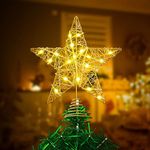 Christmas Tree Topper, 20 LED Light Star 10-inch Treetop Christmas Two Modes-Steady or Flashing Decorations with Battery Operated for Any Size Festival Christmas Tree(8.6 * 10.6inch)