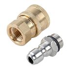 CAGGO Quick Connector Coupler Set Adapter for Pressure Washer Gun 1/4 Steel and 3/4 Brass QD Quick Release Type