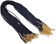 KONMAY 50pcs 2.0mm Satin Silk Necklace with Lobster Clasps and Extension Chain (18'', Black with Golden Clasp)