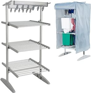 GlamHaus Heated Clothes Airer Digital Electric Drying Rack- 4 Tier Extendable Dryer, Eco Design with Cover for Faster Drying, Countdown Timer, Temperature Control, 300W