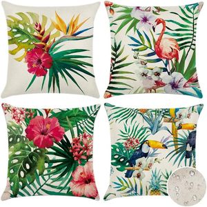 Artscope Set of 4 Decorative Throw Pillow Covers 18x18 Inches, Tropical Plants and Flowers and Birds Pattern Waterproof Cushion Covers, Perfect to Outdoor Patio Garden Living Room Sofa Farmhouse Decor