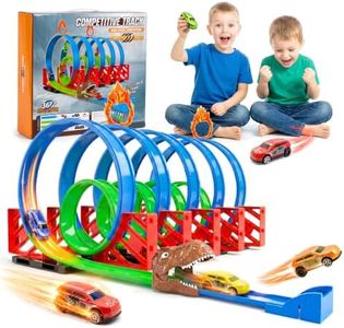 Dinosaur 360° Loop Flexible Race Track Set for Kids,T-rex Tunnel Flame Ring