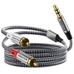 Sounce RCA to 3.5 MM Male Cable Adapter Stereo Audio Cable 3.5 mm AUX to 2 RCA Y Splitter Cable for Smartphone Tablet Speaker MP3 TV Home Theatre PC Amplifiers Metal Shell (3 Meter) - Grey