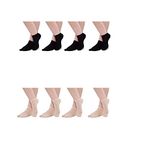 JASMINE & GLORY Cotton | Women 8 Pair No-Show Socks | 4 Pair Skin + 4 Pair Black Color | Ultra Thin | Transparent | Net Socks | | With Thumb Style