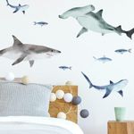 RoomMates - RMK4311SCS Sharks Peel And Stick Wall Decals | Blue & Gray Wall Stickers