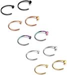 JewelrieShop Stainless Steel Nose Ring Piercing Body Jewelry (Nose Hoop Ring Set Assorted colors 10pcs/set Unisex-20 gauge)- #M07. 10 Pcs 5 Colors S-20G