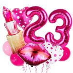 Pink Number 23 Balloon, Pink Make Up Theme Balloon, Lipstick Balloon, Lips Balloons, Pink Girl Lio 23 Balloon For Girl Party Decoration