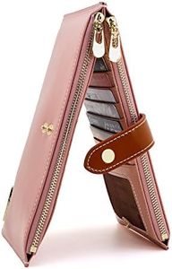 ANDOILT Women's Genuine Leather Wallet RFID Blocking Credit Card Holder Zipper Purse Cell Phone Handbag Pink