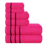 MyOwn Ultra Soft 6 Pack Cotton Towel Set, Contains 2 Bath Towels 28x55 inch, 2 Hand Towels 16x24 inch & 2 Wash Coths 12x12 inch, Ideal Everyday use, Compact & Lightweight - Hot Pink, 71654