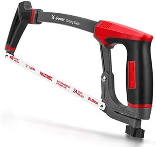 HAUTMEC 12 Inch X-Power High-Tension Hacksaw Frame, Adjustable 55°/90°Heavy Duty Aluminum Structure?Soft Non-slip Grip, 24 TPI Bi-Metal Blade for Metal, Wood, PVC Pipes HT0146