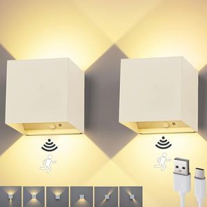 SENFAY 2 Pack 6 W LED Battery Operated Wall Light 3600 mAh Indoor Wall Lamp Motion Sensor Warm White USB Rechargeable Wall Lighting Adjustable Beam Angle Hallway Lamp Magnetic Wireless White