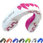 SAFEJAWZ Mouthguard Strapless Slim Fit, Adults and Junior with Case for Boxing, Basketball, Football, MMA, Martial Arts, Hockey and All Contact Sports (Junior (>11 Years), Pink Fangz)