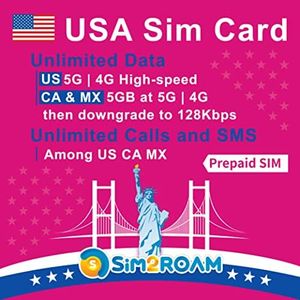 USA Canada Mexico T-Mobile SIM Card | Unlimited 5G/4G LTE Data in USA + 5GB of 5G/4G Data in Canada and Mexico | Unlimited Calls & SMS Among US, Canada & Mexico (21 Days) | Refillable!