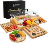 CAWIU Charcuterie Board with Lid – Large Bamboo Cheese Board Set with Utensils & Drawers – Housewarming, Wedding Gifts for Couples, Serving Tray with Cover (Black)
