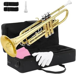 Ktaxon Bb Standard Trumpet for Beginners,Trumpet for Student with Hard Case,7C Mouthpiece,Cleaning Cloth,Gloves,Brass Instruments for Kids and Adults(Gold)