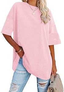 luwita Women's Tshirts Loose Fit Oversized T Shirts for Women Loose Fit Crewneck Short Sleeve Tops Summer Casual Blouse Y2K 2025 Basic Tees womens clothes Pink