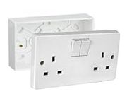 13A Double White Switched Socket & Double Surface Mount 25mm Pattress Box 2 Gang Set Electrical Outlets (1)