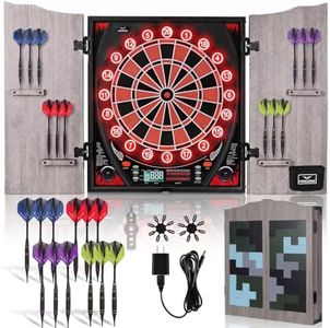 VONEZONE Lieutenant General Electronic Dartboard Cabinet,18 Puzzle Cabinet,Electronic Dartboard for Adult,34 Games 355 Variations with 12 Soft Tip Darts,Dartboard Cabinet for Game Rooms (Orange)