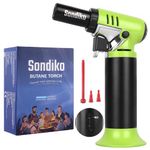 Sondiko Butane Torch with Fuel Gauge S907, Refillable Soldering Torch Lighter with Adjustable Flame for Welding, Resin Art, Industrial, Green & Black(Butane Gas Not Included)