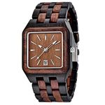 Tiong Square Brown Wooden Men Watches with Handmade Colorful Bamboo Wood Watch Analog Quartz Wooden Watch for Men