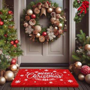 LuxUrux Premium Christmas Door Mat Outdoor - Elegant Coir Holiday Door Mat, Absorbent and Non-Slip for Outdoor Entrances Front Door- Merry Christmas.
