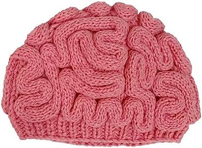 BOMHCS Knitted Crochet Brain Hat Unique Halloween Funny Thinking Cap Men Women Beanie, Pink, Large