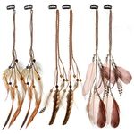 MWOOT 6Pcs Feather Hair Clips for Women, Bohemian Hair Extensions with Clip Comb, Indian Tassel Hemp Rope Braided Beads Headdress, Handmade Hair Accessories for Halloween Party Costume Decoration