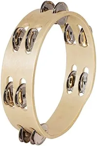 Kalos KP_TMW8-2O 8-Inch Cutaway Wooden Tambourine with Double Rows of Jingles