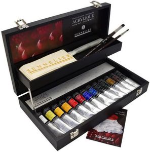 Sennelier Kit de peinture acrylique, peinture acrylique extrafine dans un coffret en bois