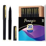 Penagic Pens, P-223A, Gel Pens Fine Point [0.5mm] Black Ink, Roller Ballpoint Pens Matt Design, Stationery Pens for School Office Supplies (0.5 mm, 20 Pens with Metal Clip, Pens, Black)