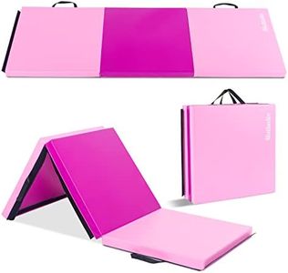 Matladin 6' Folding Tri-fold Gymnastics Gym Exercise Aerobics Mat, 6ft x 2ft x 2in PU Leather Tumbling Mats with Hook & Loop Fastener for Stretching Yoga Cheerleading Martial Arts (Purple&Pink)