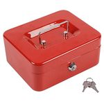 1x Red 20.5cm Metal Cash Box - Lockable Metal Petty Coin Notes Money Key Lock Safe Safety Storage Tin - By Ashley