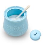 NAXIHOPT Sugar Bowl with Lid and Spoon, Sugar Containers for Countertop, Coffee Bar Accessories Ceramic Sugar Cube Dish, Covered Sugar Holder for Kitchen 12oz, Blue