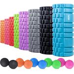 Sfee Foam Roller with Massage Ball, 13"x5.5" EVA Back Roller High Density Physical Therapy, Myofascial Release, Deep Tissue Trigger Muscles Roller Set for Pain Relief, Exercise, Yoga Pilates+Carry Bag