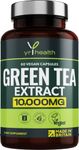 Green Tea Capsules from Vegan Green Tea Extract 10,000mg, Green Tea Tablets High Strength for Weight Loss, Metabolism Booster Keto Diet, 60 Vegan Society Registered Capsules, UK Made by YrHealth