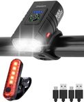 tmelam USB Rechargeable LED Bike Light Set Front and Rear, Bike Head Light, Cycling Front Rear Lamp, Waterproof, Power Bank and Phone Holder, 1200LM-1600LM (1 Front 1 Rear)