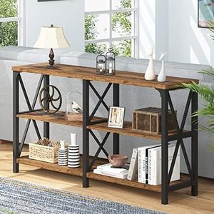 IBF Rustic Console Table for Entryway, Farmhouse Wood Sofa Table with Storage, Industrial Open Entry Table for Hallway, Modern Foyer Tables Behind Couch Shelf for Home Living Room, Rustic Brown, 55 In