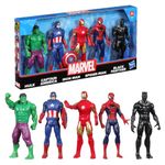 Marvel 6-Inch (15 CM) Hulk, Captain America, Iron Man, Spider-Man, & Black Panther Action Figure Set with Shield Accessory, Super Hero Toys, Ages 4+, Birthday Gift for Kids