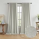 KEQIAOSUOCAI Linen Blackout Curtains 102 Inches Long, Energy Saving Back Tab Loop Pocket Pinch Pleated Canvas Look Rustic Farmhouse Drapes 50 by 102 Inch, 2 Panels, Greyish Bige